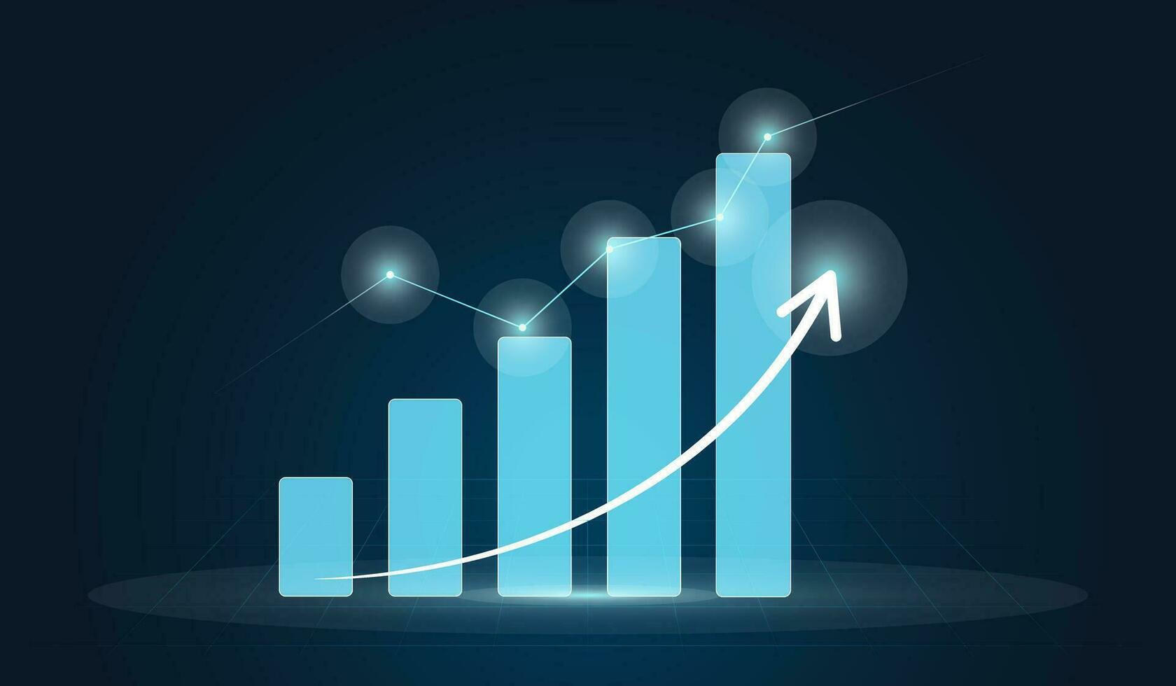 Financial Graph On Digital Technology Strategy Background With Finance Data Marketing Chart, Growth bar charts in Analysis Report Or Success Investment charts vector