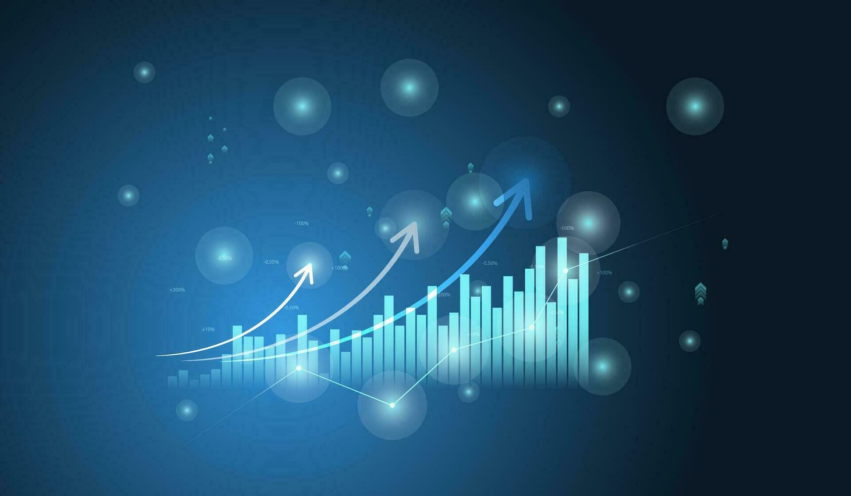 Business and Financial chart with moving up arrow graph in stock market on blue color background vector