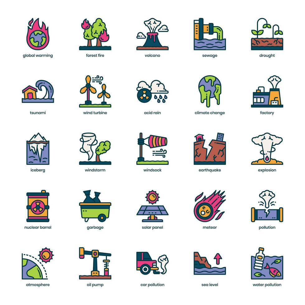 Climate Change icon pack for your website design, logo, app, and user interface. Climate Change icon filled color design. Vector graphics illustration and editable stroke.