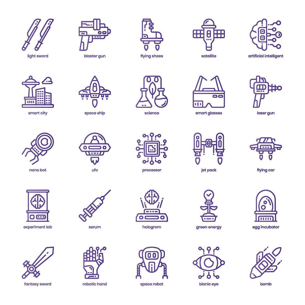 Science Fiction icon pack for your website design, logo, app, and user interface. Science Fiction icon basic line gradient design. Vector graphics illustration and editable stroke.