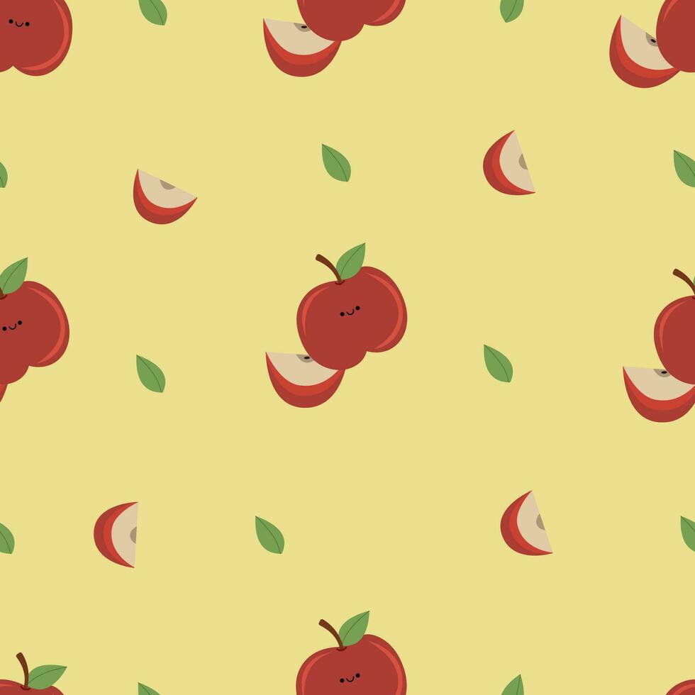 Hand drawn kawaii apple fruit pattern design vector