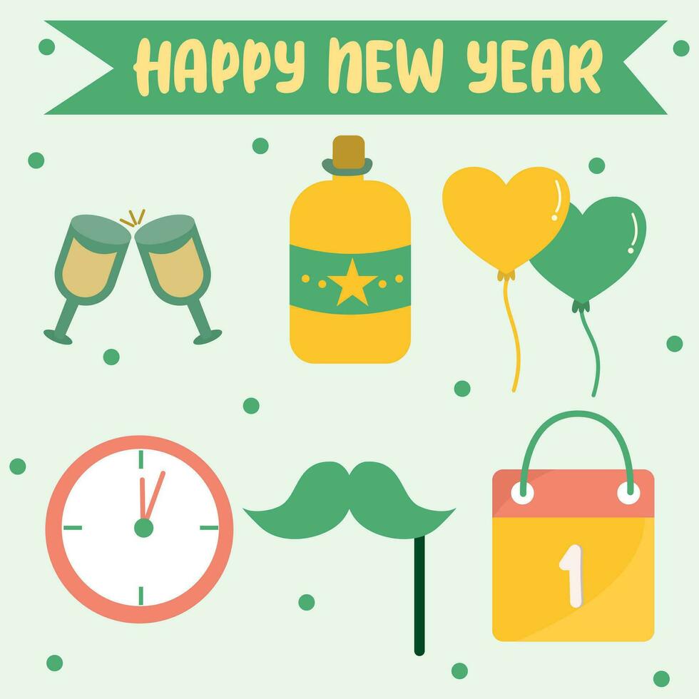 Flat design new year party element collection vector