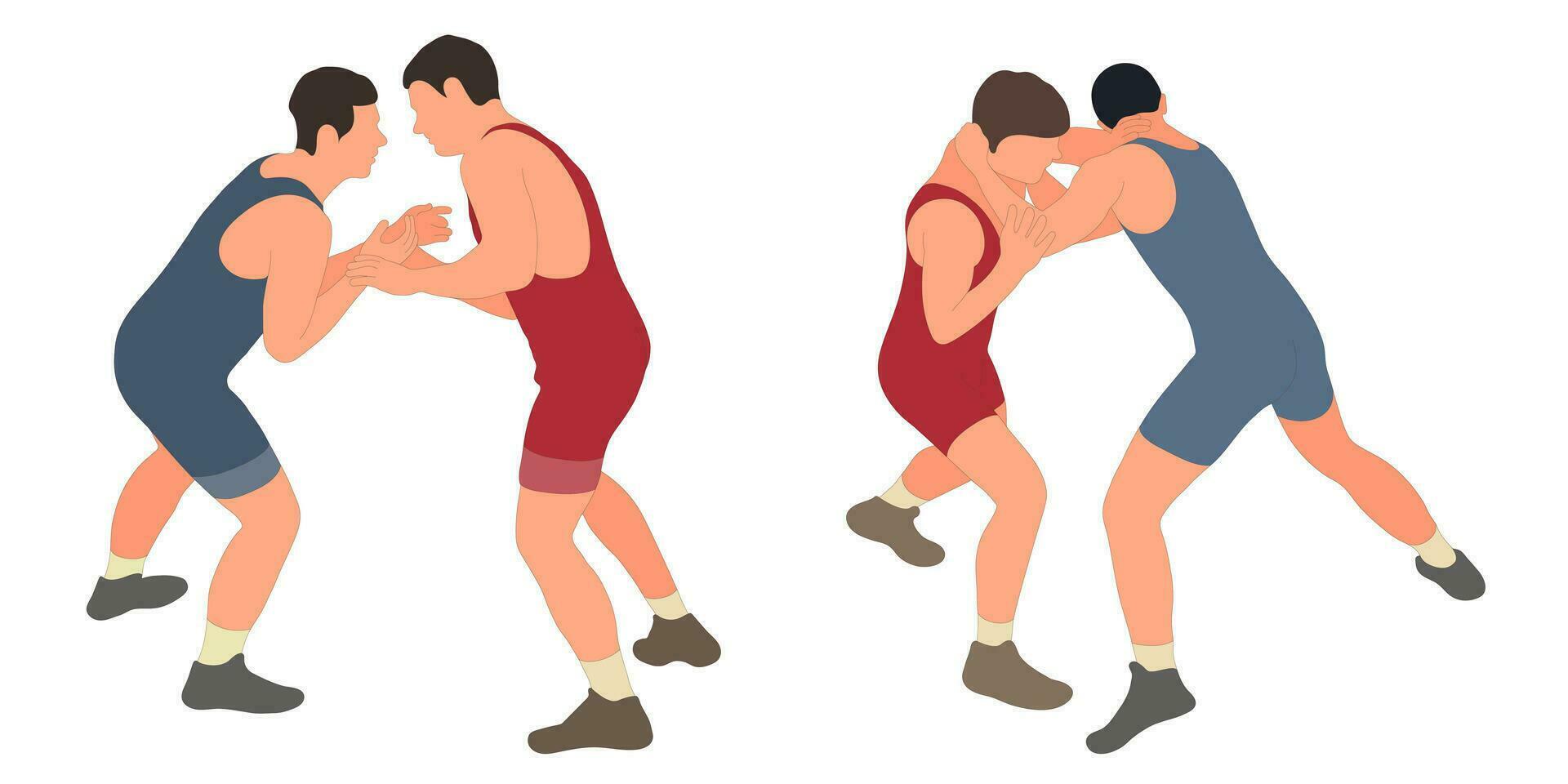 Image of athletes wrestlers in wrestling, fighting. Greco Roman wrestling, fight, combating, struggle, grappling, duel, mixed martial art, sportsmanship vector