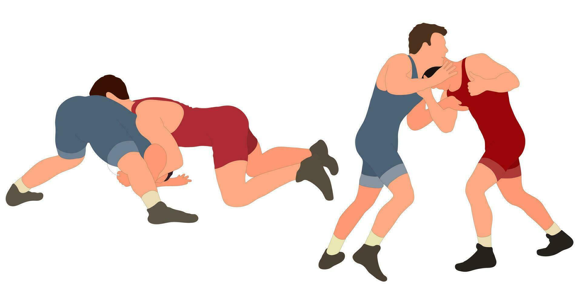 Image of athletes wrestlers in wrestling, fighting. Greco Roman wrestling, fight, combating, struggle, grappling, duel, mixed martial art, sportsmanship vector
