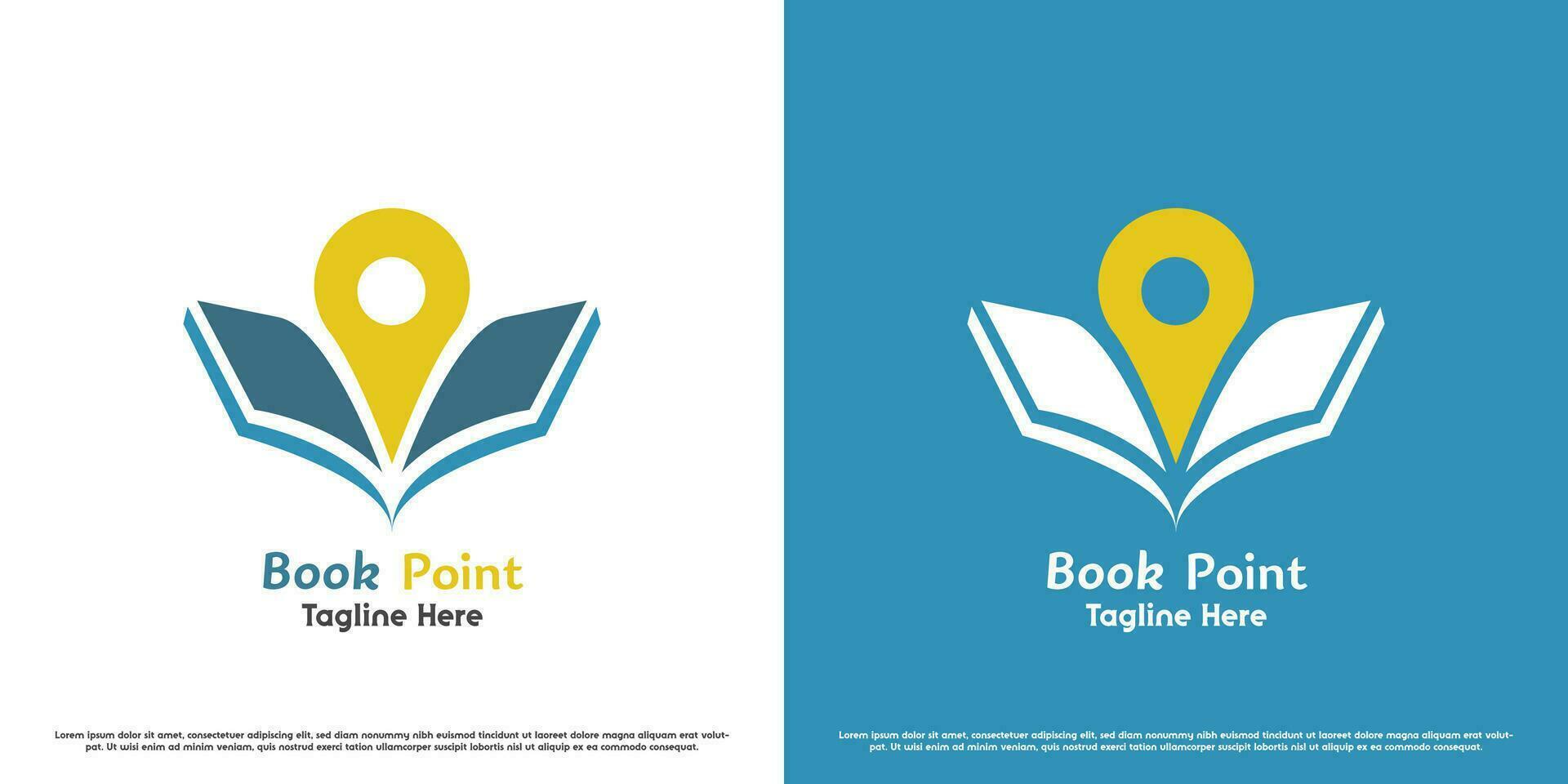 Book point logo design illustration. Silhouette of a book, pin point, navigation, building, reading book, learning science, student library, literacy. Abstract creative simple modern minimal flat icon vector