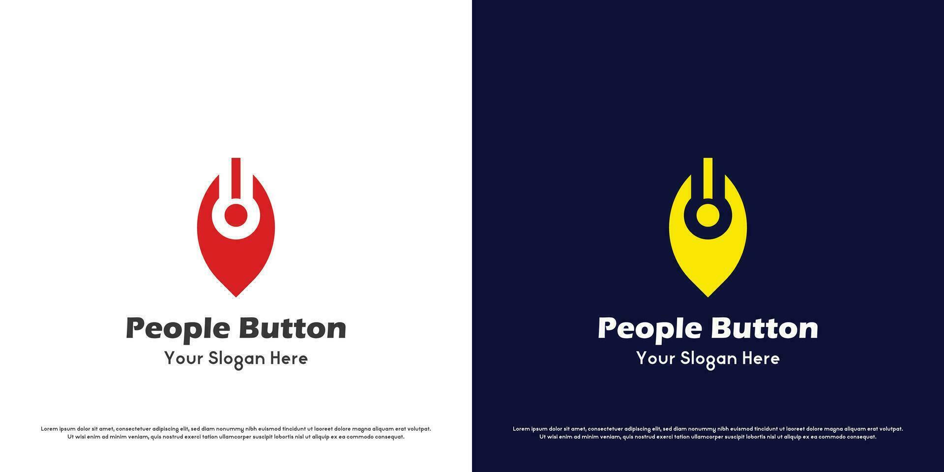 Human button logo design illustration. Silhouette of human shape switch button power on off technology system internet protocol app. Futuristic modern casual abstract creative simple flat icon symbol. vector