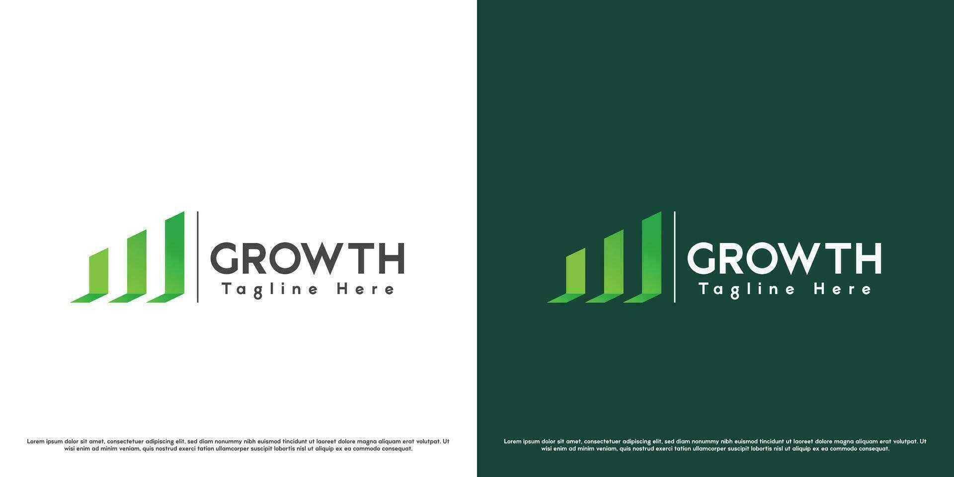 Green growth logo design illustration. Silhouette of a bar graph index of the progress process of increasing shares of financial business companies. Creative simple casual gradient abstract modern ico vector