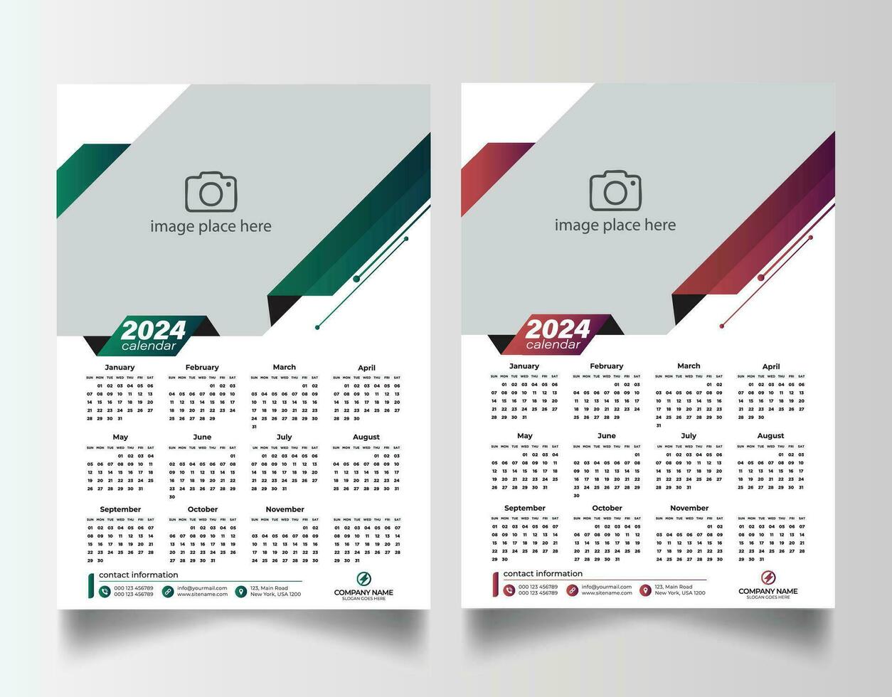 New year 2024 one page wall calendar template vector