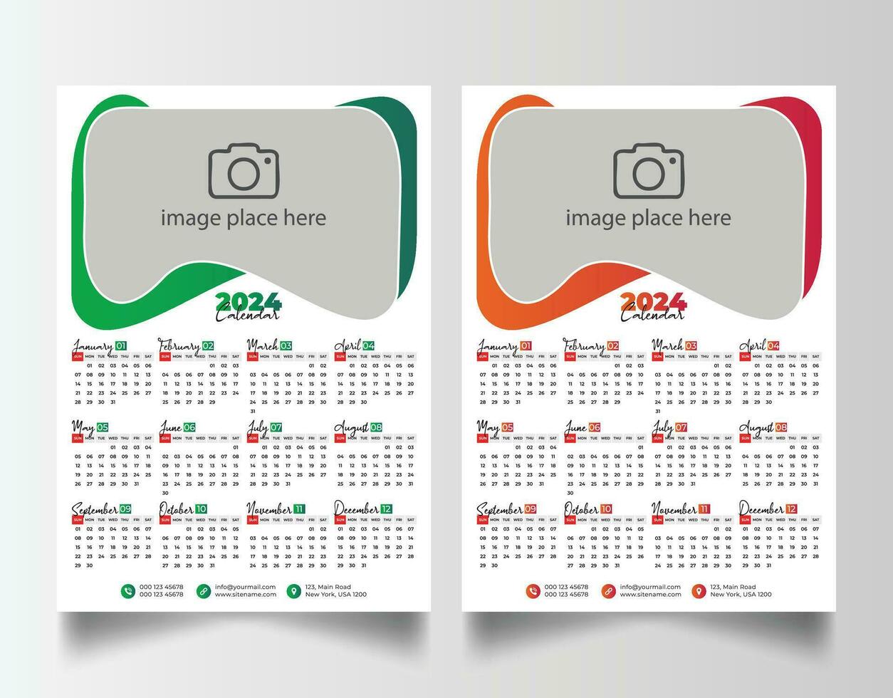 nuevo año 2024 uno página pared calendario modelo vector