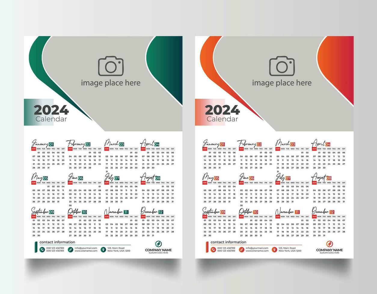 nuevo año 2024 uno página pared calendario modelo vector