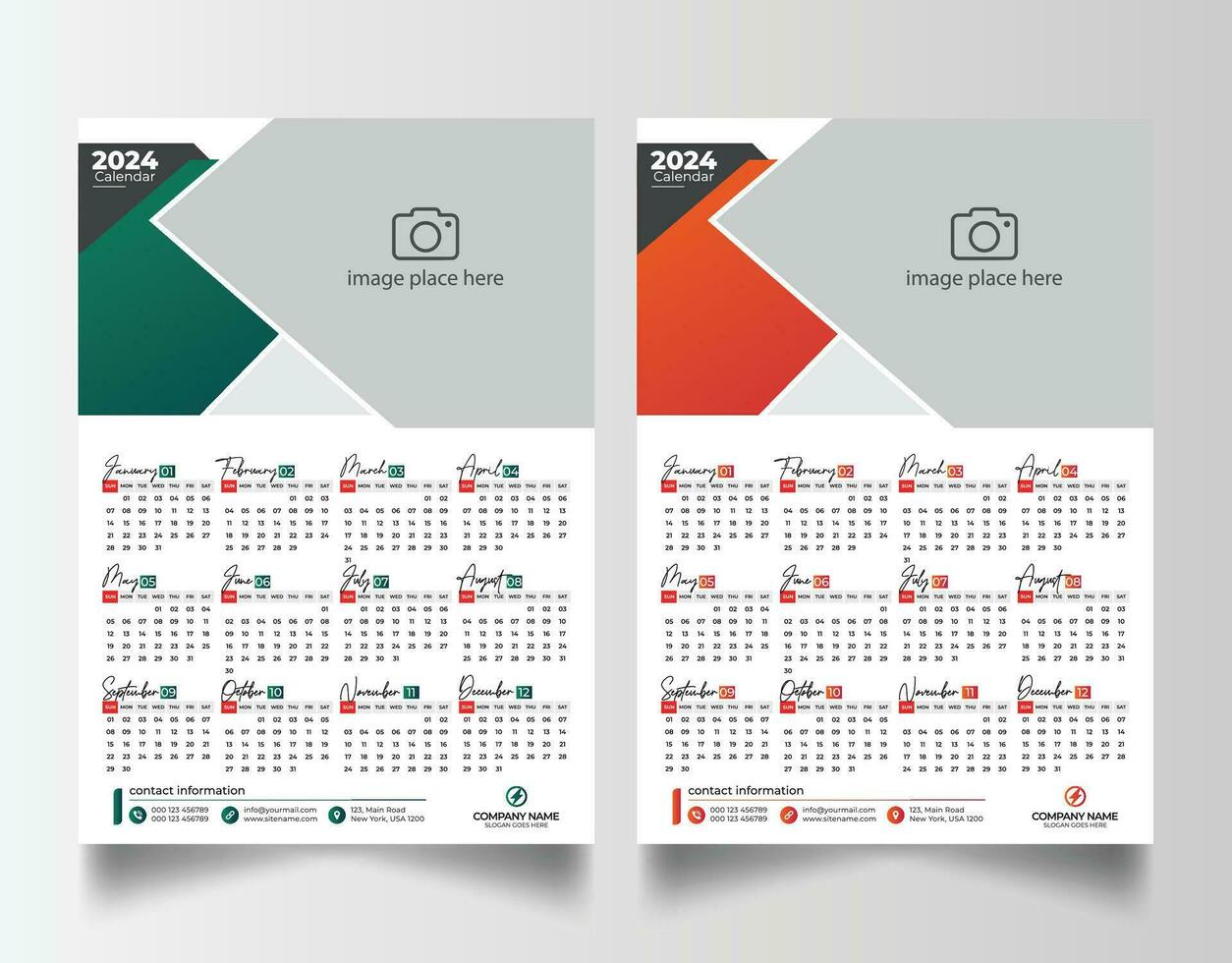 New year 2024 one page wall calendar template vector