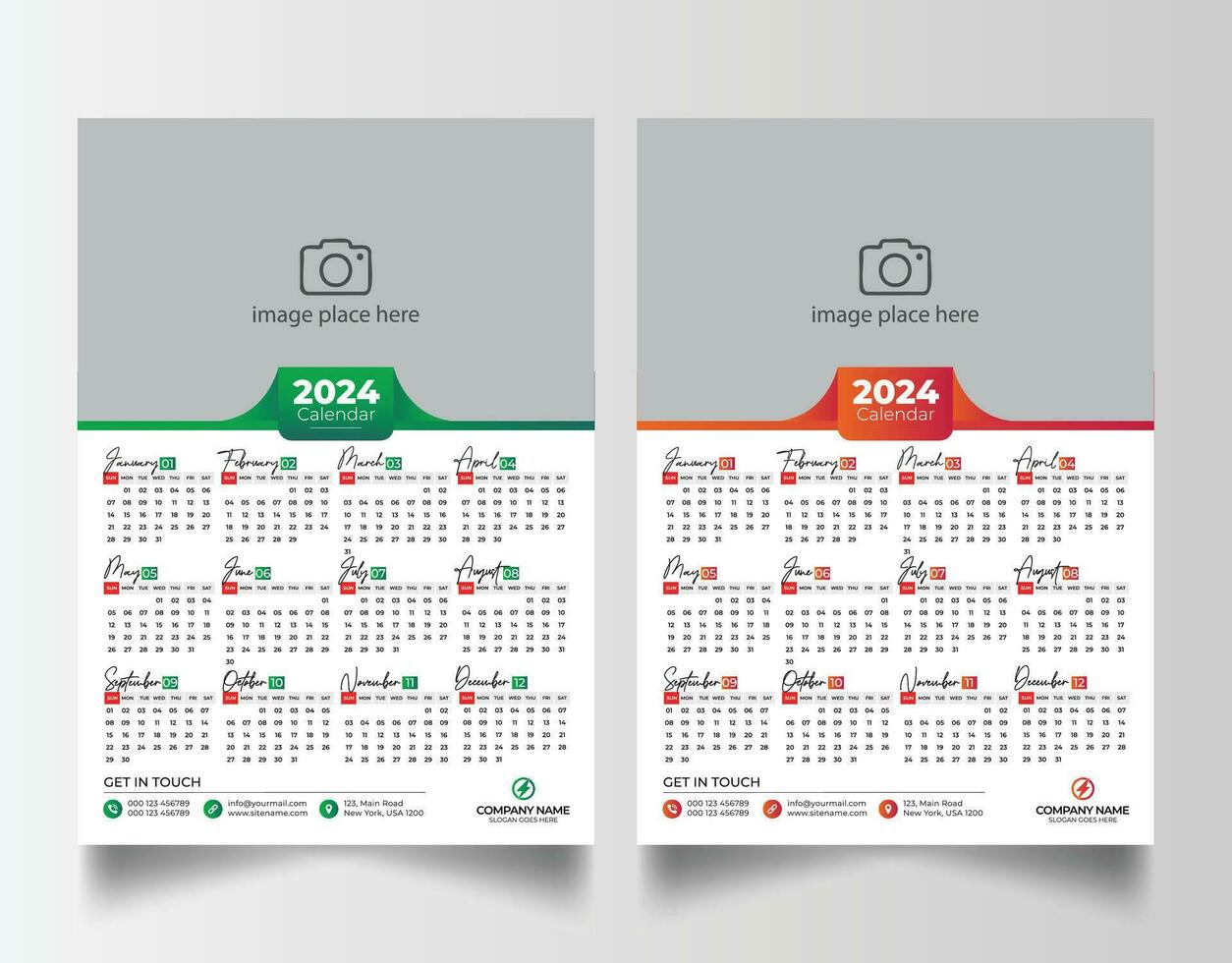 nuevo año 2024 uno página pared calendario modelo vector