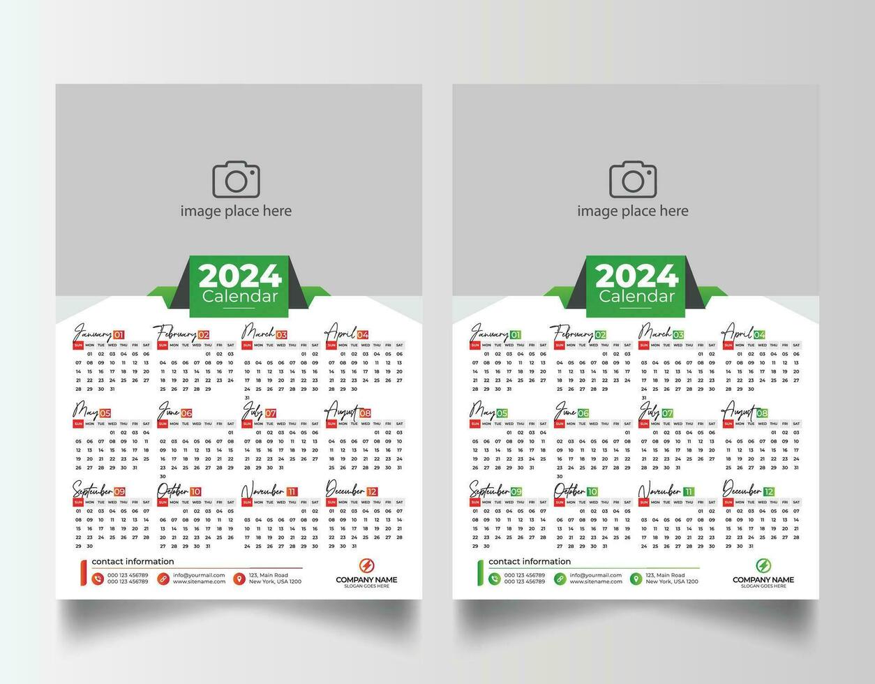 nuevo año 2024 uno página pared calendario modelo vector