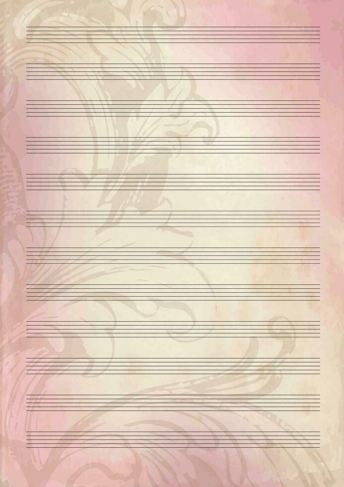 Melody note template. Historical floral background. vector