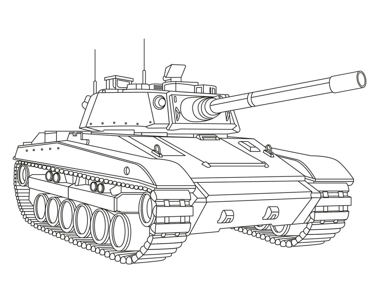 Main battle tank Coloring Page. Armored fighting vehicle. Special military transport. vector