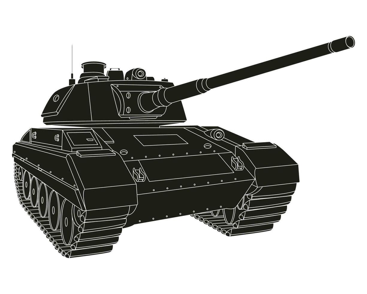 Main battle tank black doodle. Armored fighting vehicle. Special military transport. vector