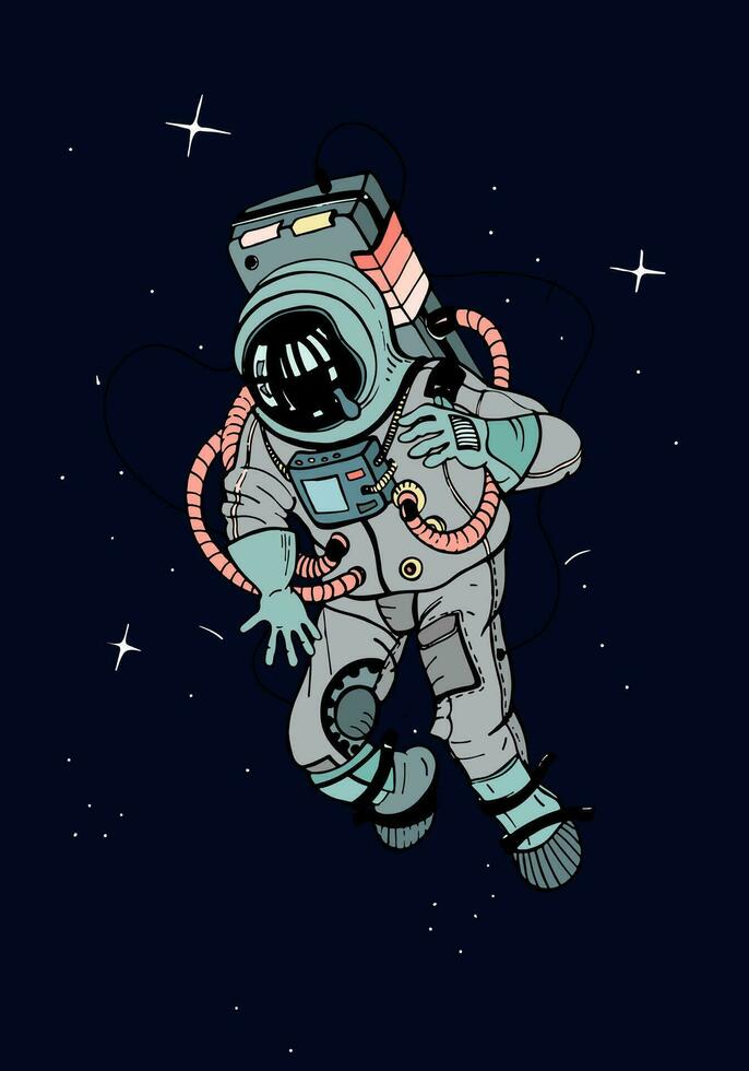 astronauta en traje espacial. cosmonauta en espacio en el antecedentes de estrellas. vistoso vector ilustración.