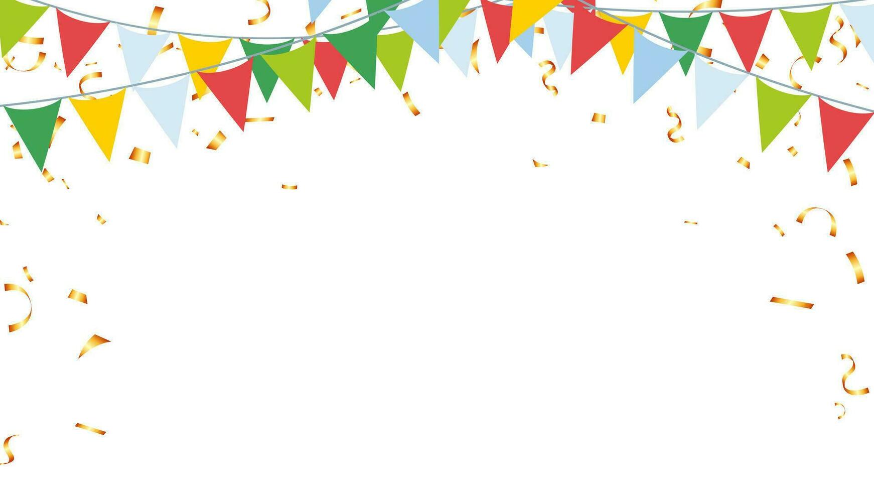 Flag garlands and falling confetti isolated ornament background for birthday, party, festival vector