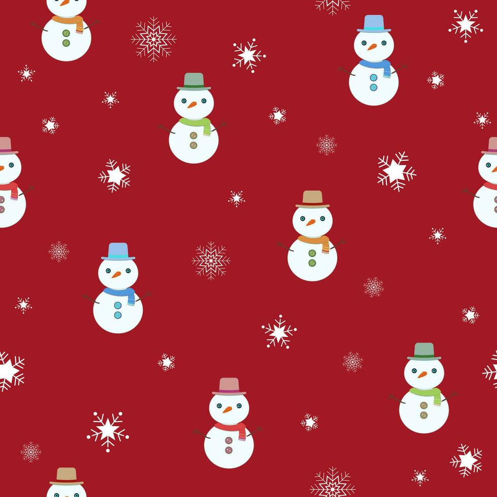 Vector seamless pattern with snowman and snowflakes for wrapping paper