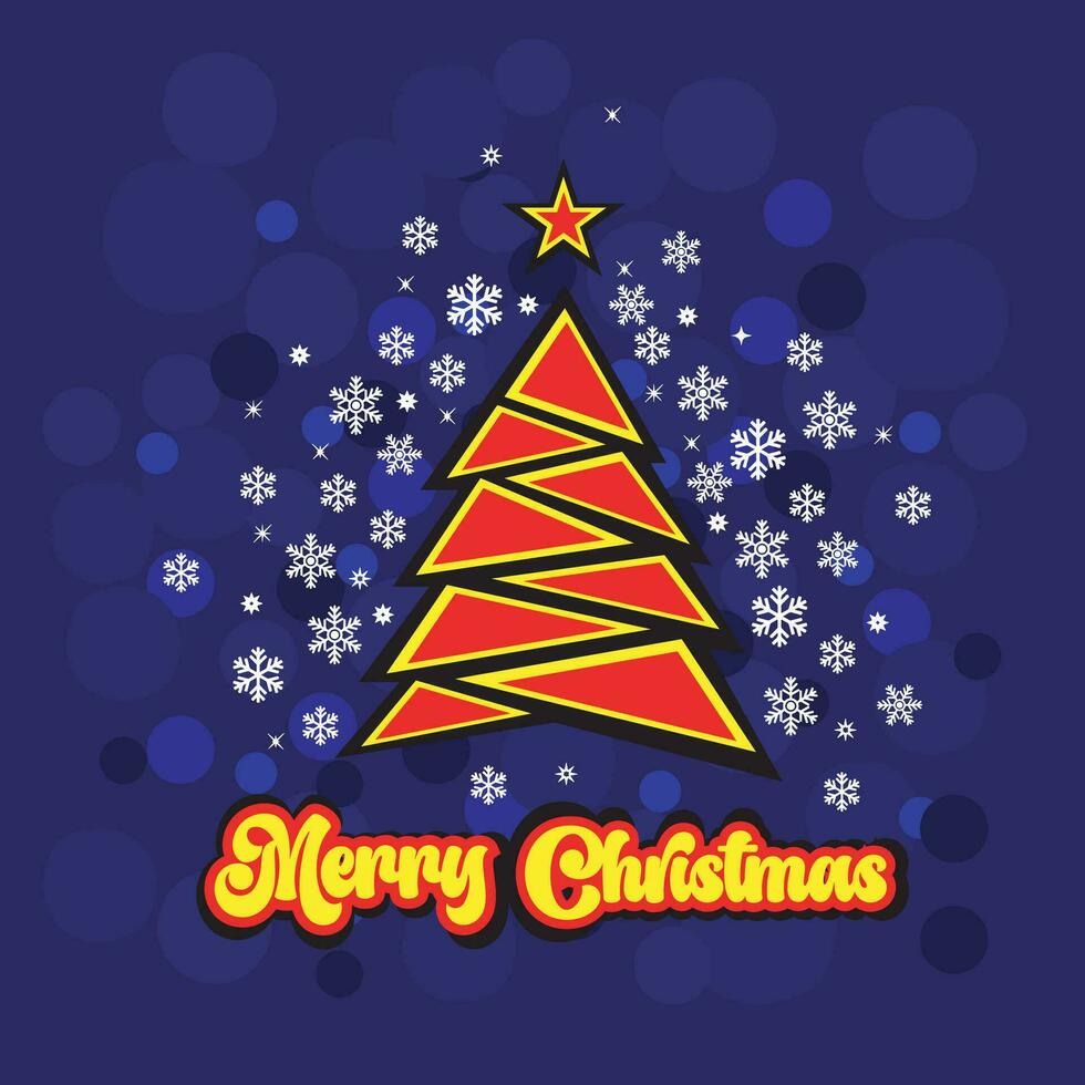 Free vector Christmas tree decorated by snow in dark blue background