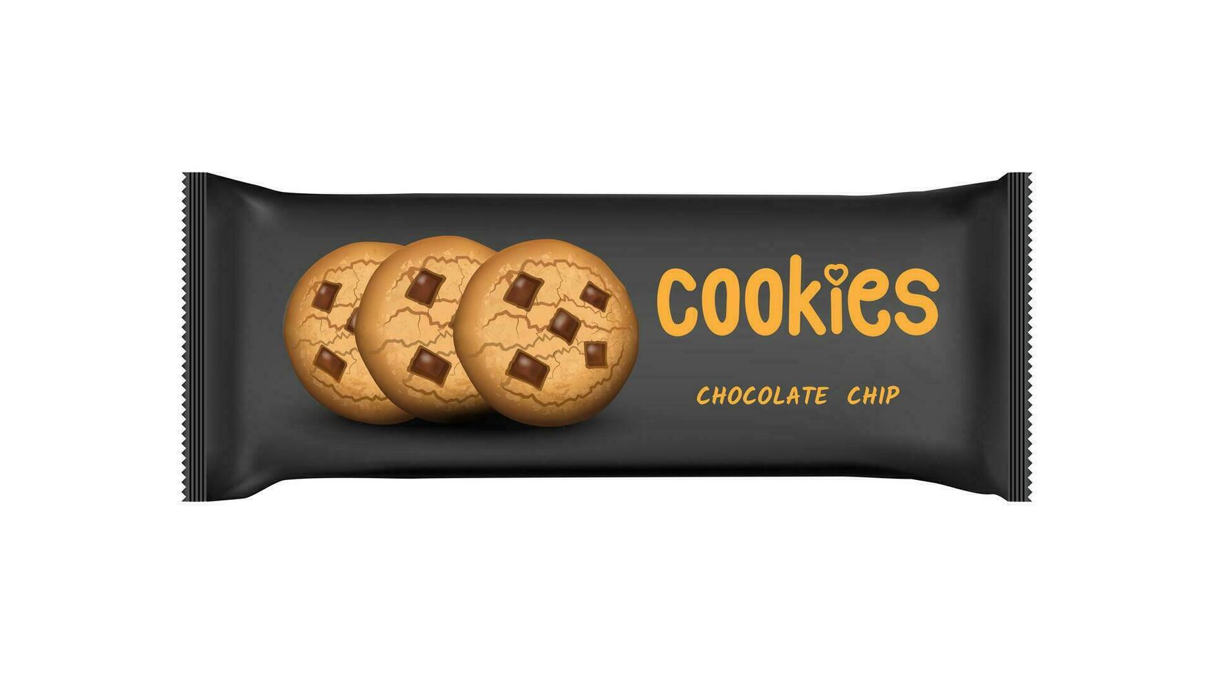 Design packaging template for chocolate chip cookies snack. Vector illustration EPS 10.