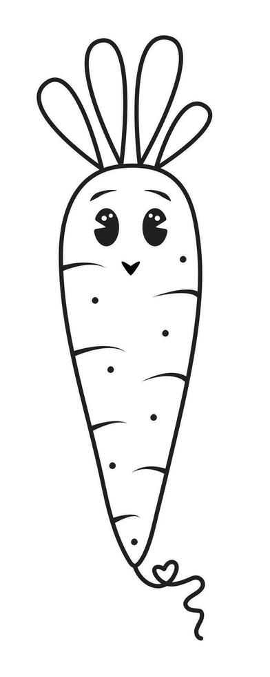 Cute black and white carrot, vector cartoon illustration