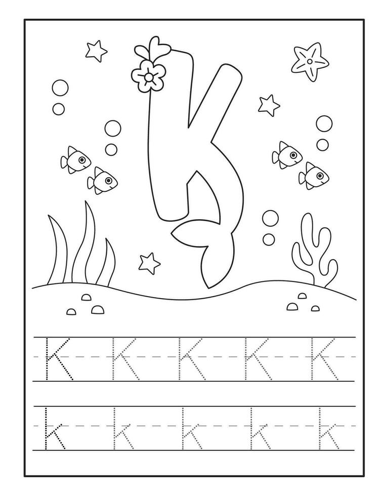 Mermaid Alphabet Coloring Pages for Kindergarten vector