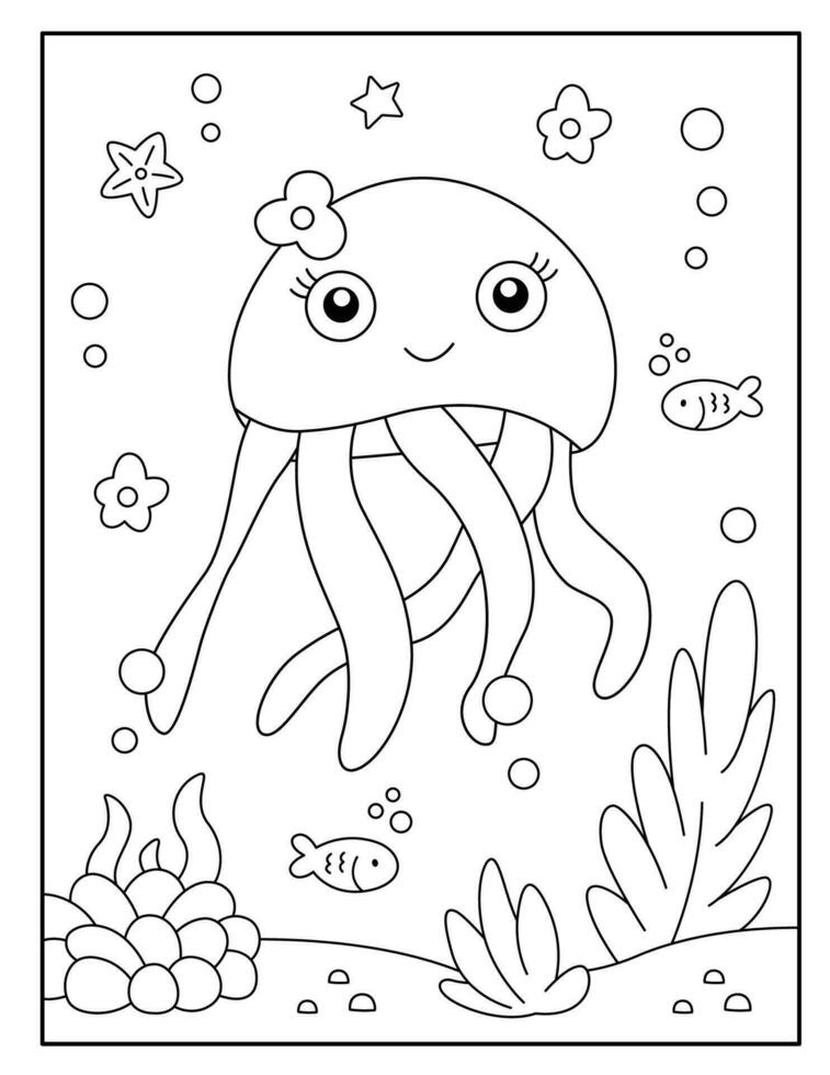 Jellyfish coloring pages for kids vector