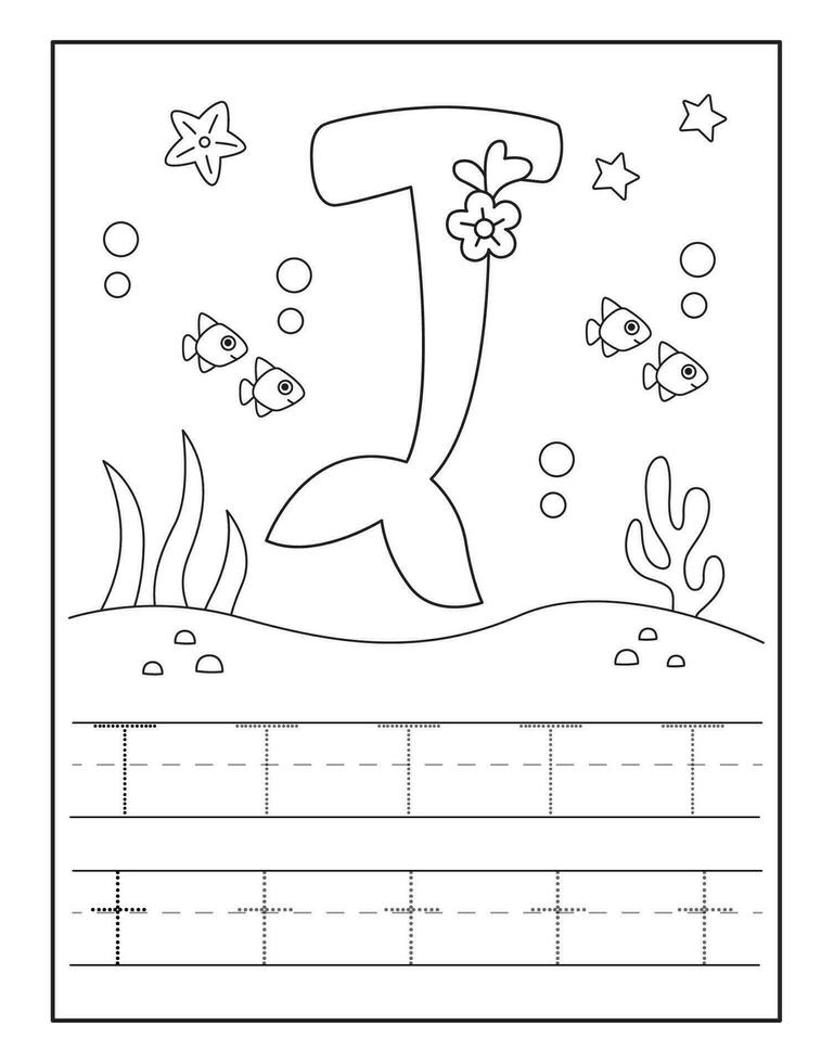 Mermaid Alphabet Coloring Pages for Kindergarten vector