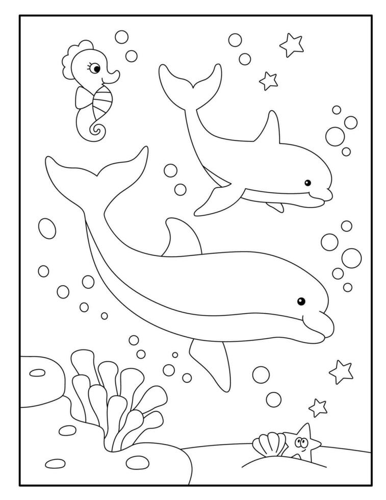 dibujo de delfines para colorear para niños vector