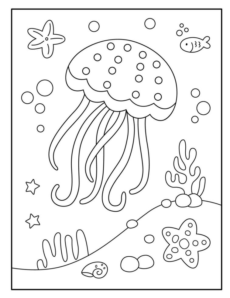 Jellyfish coloring pages for kids vector