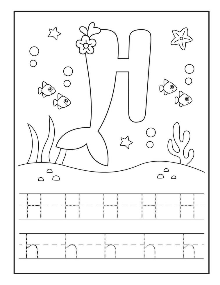 sirena alfabeto colorante paginas para jardín de infancia vector