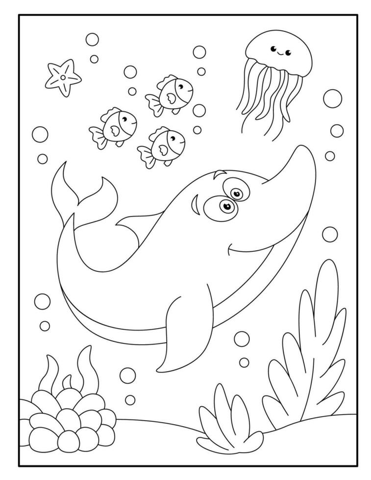 Dolphin Coloring Page for kids vector