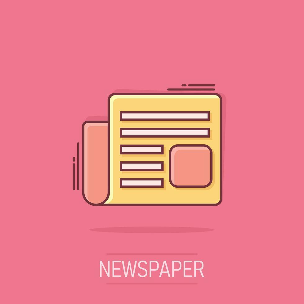 Vector cartoon newspaper icon in comic style. News sign illustration pictogram. Newsletter business splash effect concept.