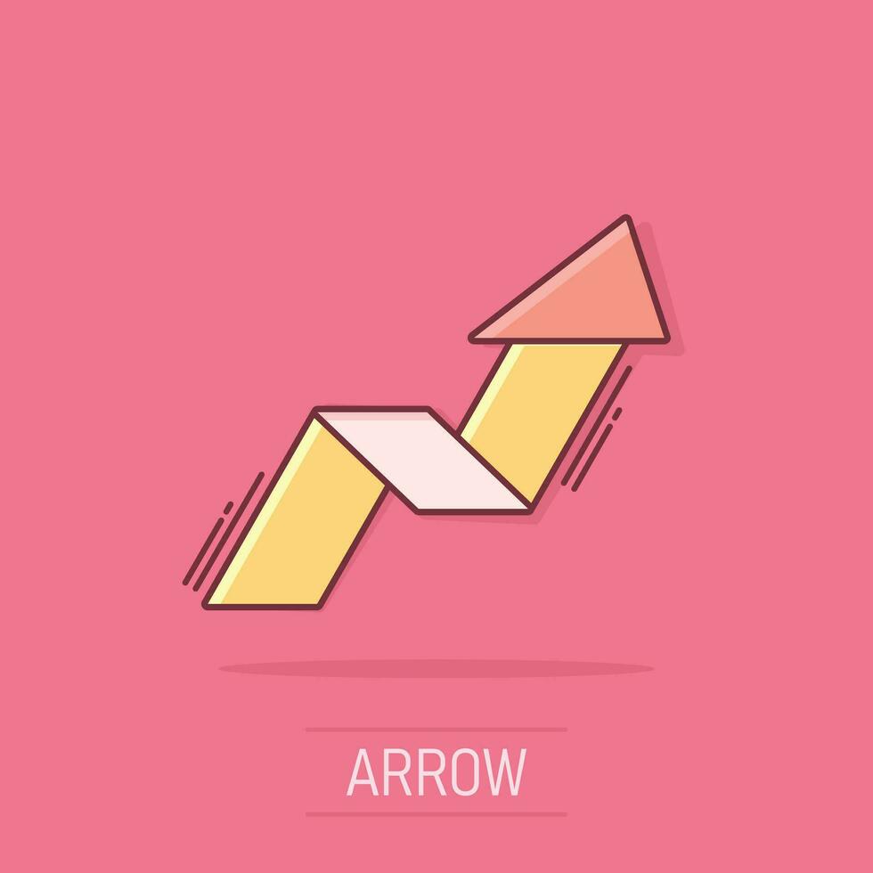 Vector cartoon arrow up icon in comic style. Forward arrow sign illustration pictogram. Cursor business splash effect concept.