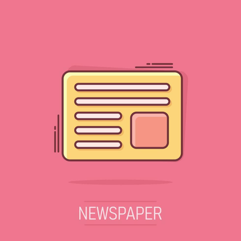 Vector cartoon newspaper icon in comic style. News sign illustration pictogram. Newsletter business splash effect concept.