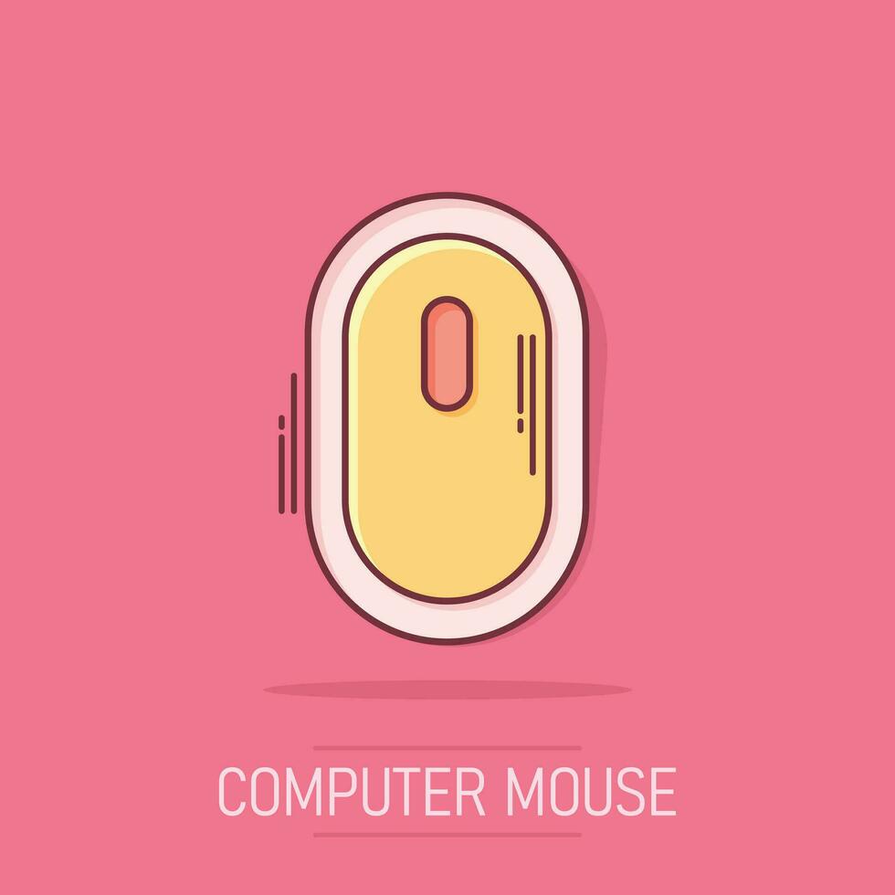 Vector cartoon computer mouse icon in comic style. Computer cursor sign illustration pictogram. Mouse business splash effect concept.