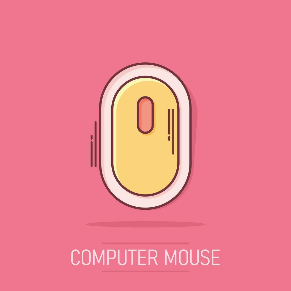 icono de ratón de computadora de dibujos animados vectoriales en estilo cómico. pictograma de ilustración de signo de cursor de computadora. concepto de efecto de salpicadura de negocio de ratón. vector