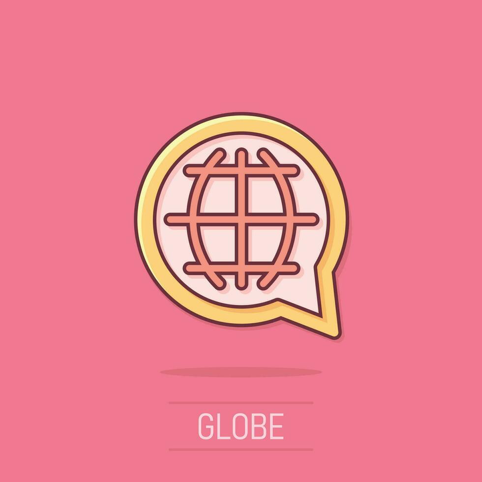 Vector cartoon choose or change language icon in comic style. Globe world communication sign illustration pictogram. World business splash effect concept.