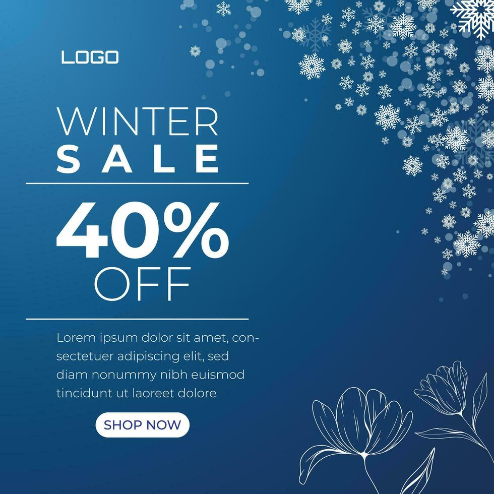 Winter sale social media post square template vector