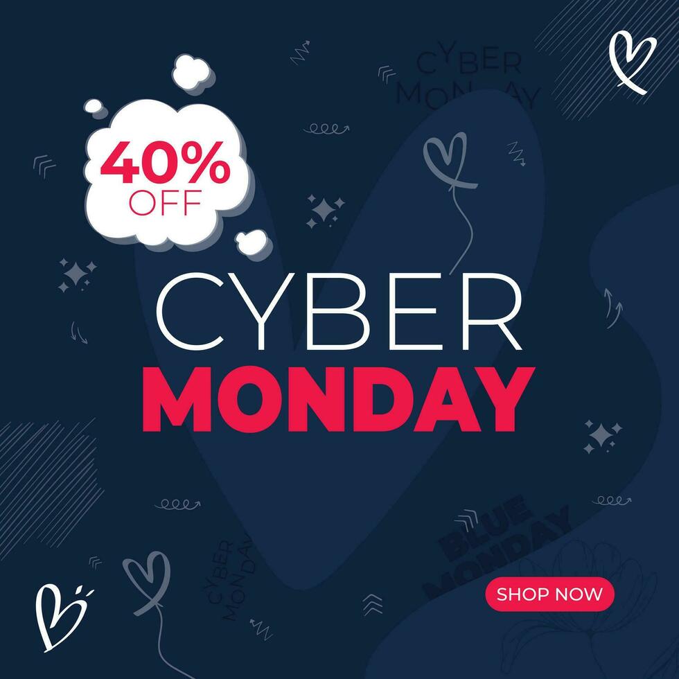 Blue monday Cyber monday offer social media post template vector