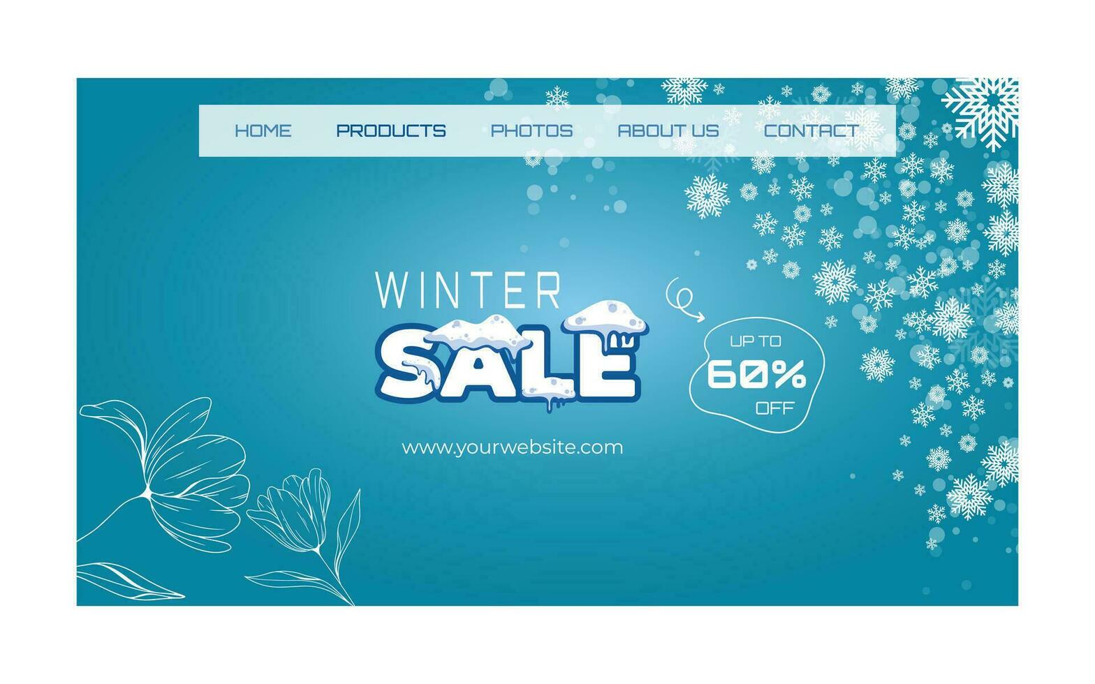Winter sale discount landing page template vector
