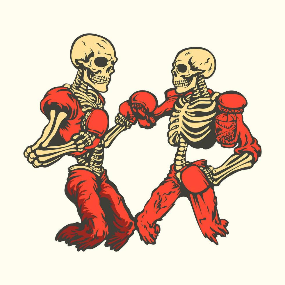 dos esqueleto jugando boxeo vector ilustración