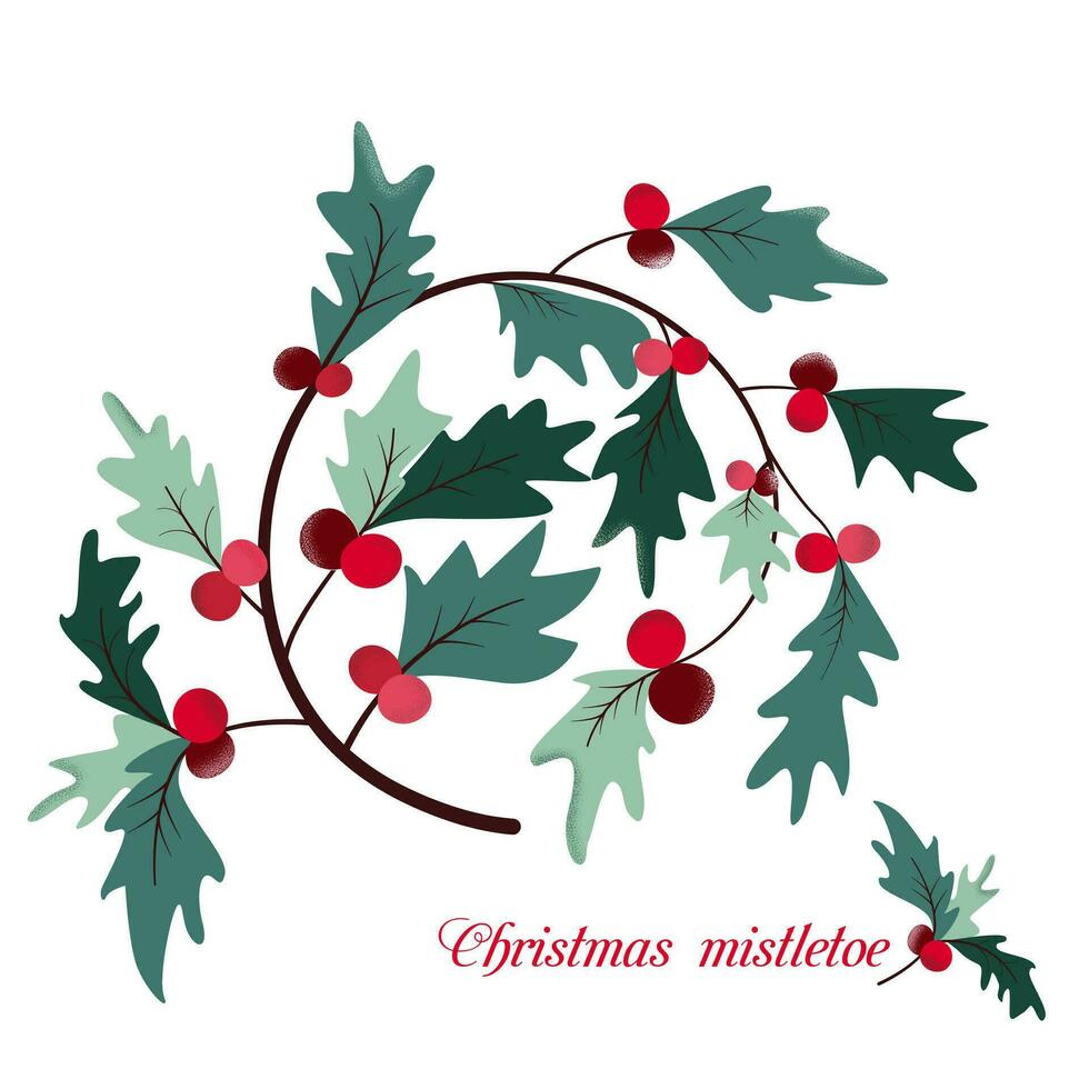 the flat isolated christmas red mistletoe with noise effect on the white background vector