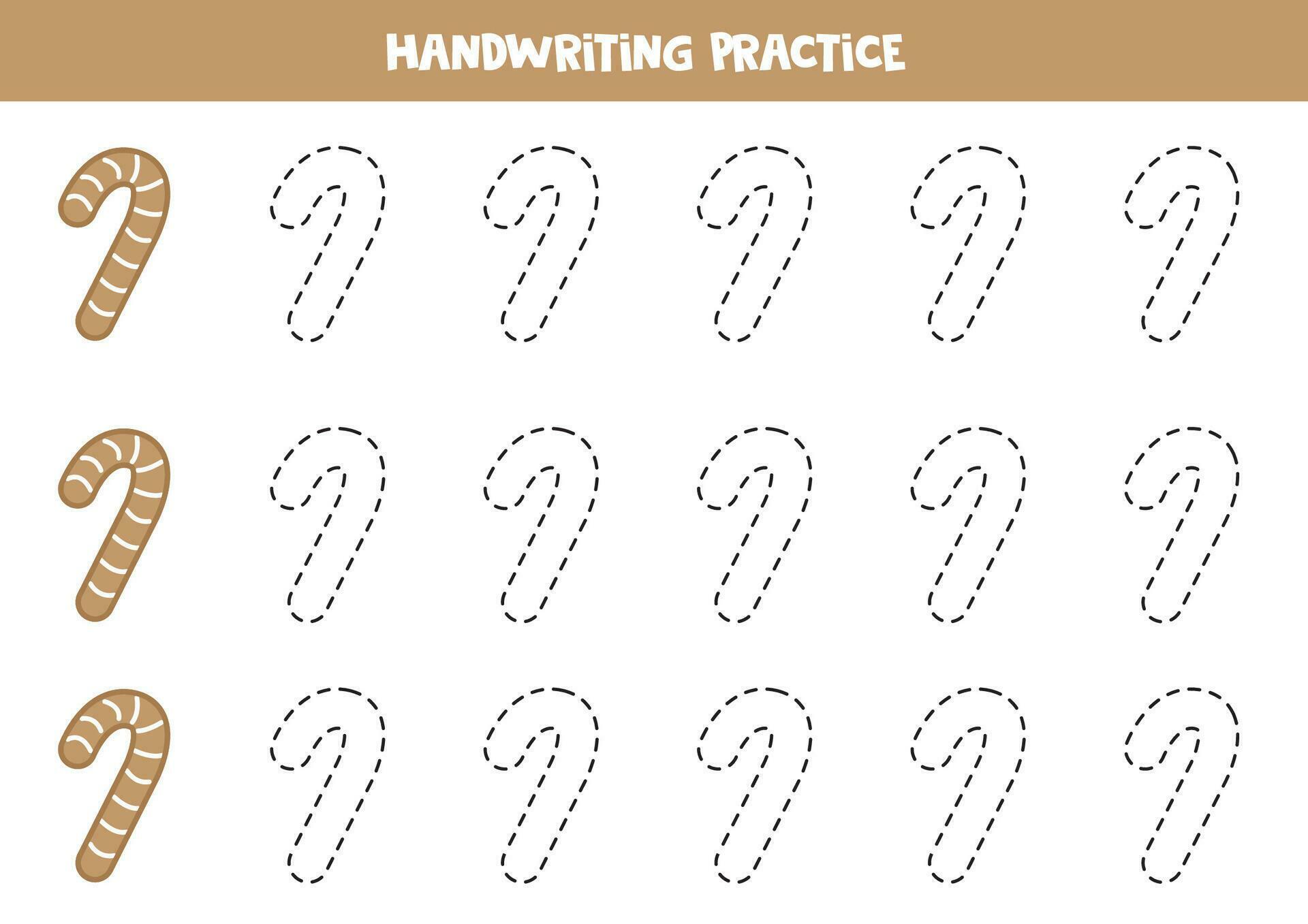 Tracing contours for kids. Cute cartoon gingerbread candy cane