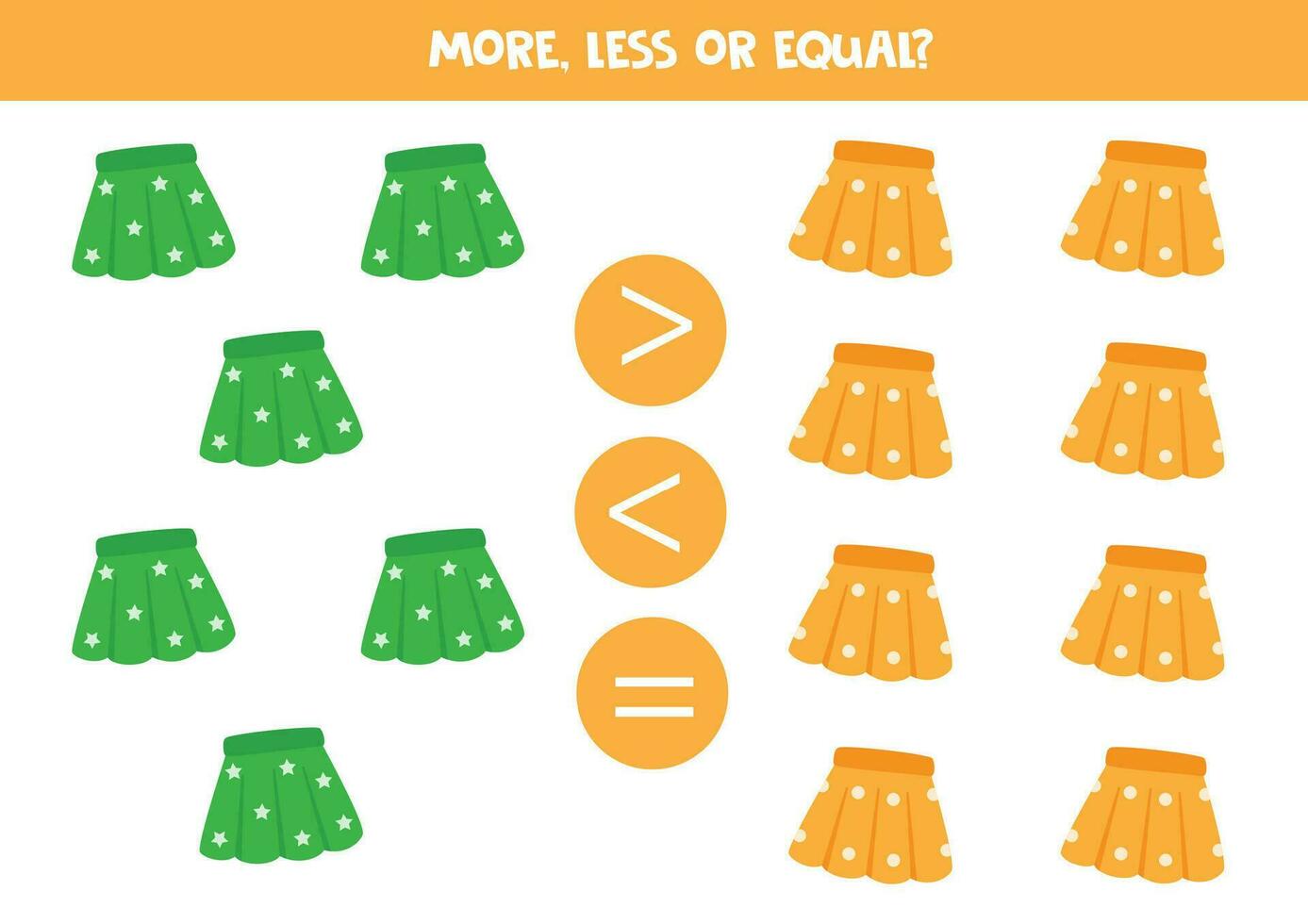 Grater, less or equal with cartoon colorful skirts. vector