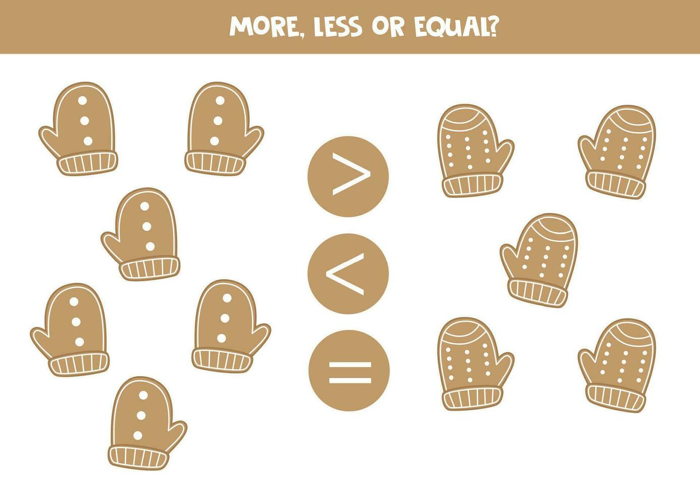 Grater, less or equal with cartoon gingerbread mittens. vector