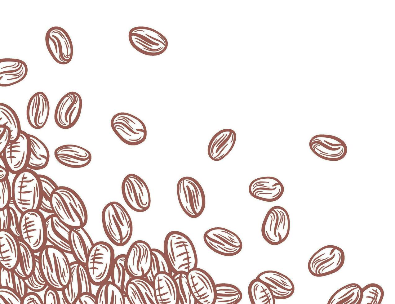 coffee background. Coffee beans in frame, border. Coffee beans isolated on a white background. Coffee beans wallpaper. Coffee Beans Illustration for packaging. vector