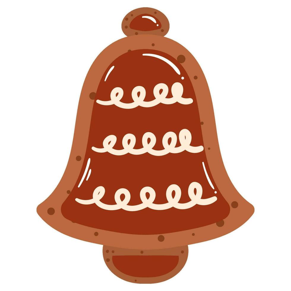 Winter traditional gingerbread cookie. Bell with red and white glaze vector