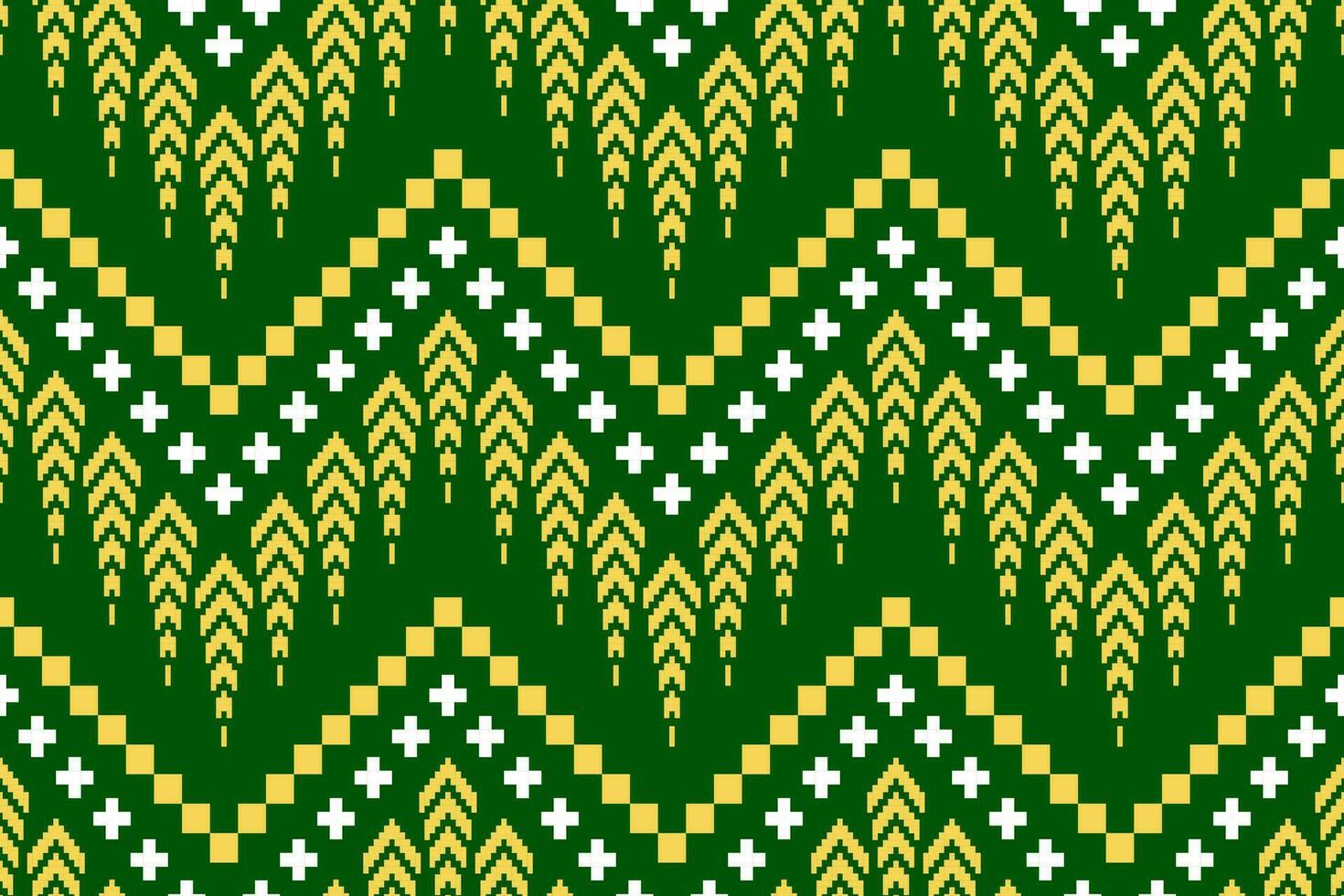 Green Cross stitch colorful geometric traditional ethnic pattern Ikat seamless pattern border abstract design for fabric print cloth dress carpet curtains and sarong Aztec African Indian Indonesian vector